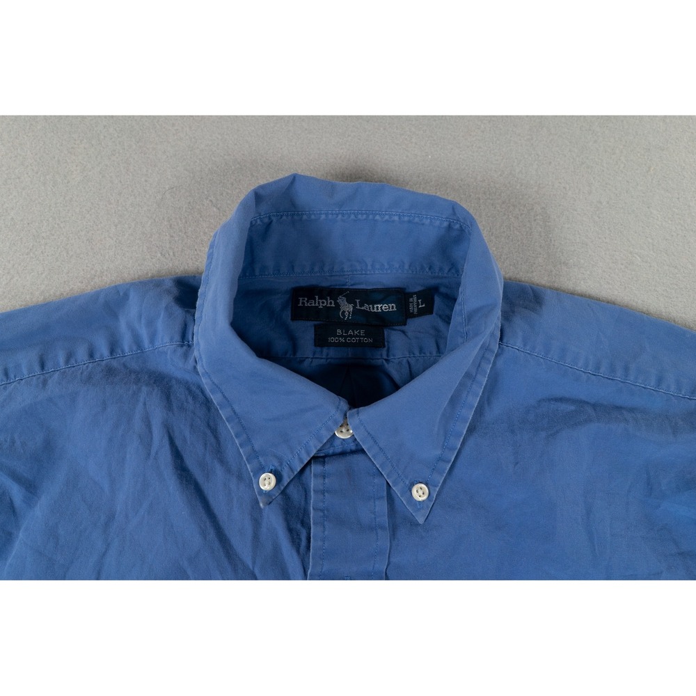 Ralph Lauren Blake Mens L Blue Short Sleeve Button Down Cotton Shirt Pony Logo - Picture 3 of 9